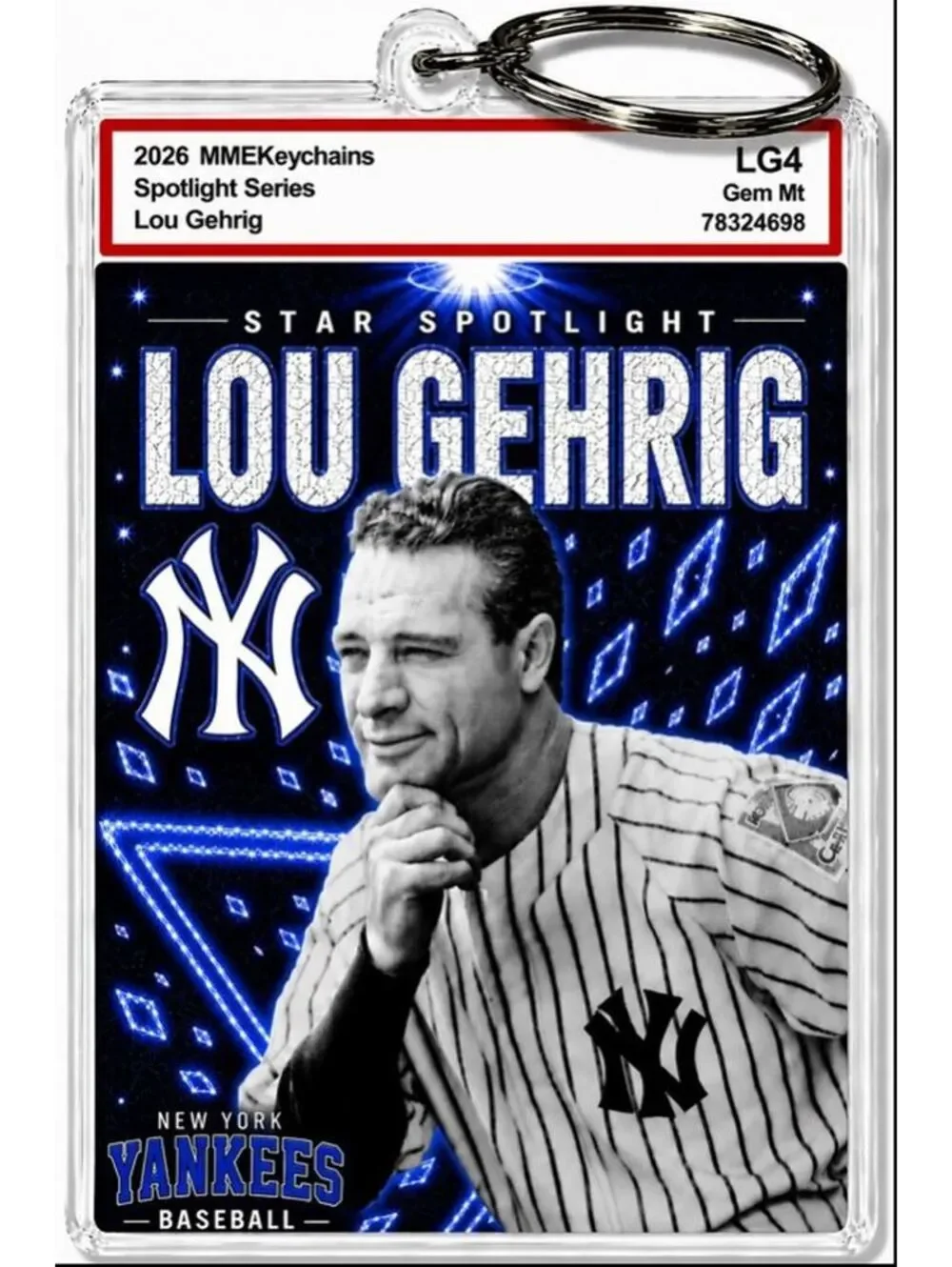 3765 Lou Gehrig Keychain Blue Spotlight Premium Keychain With Nameplate